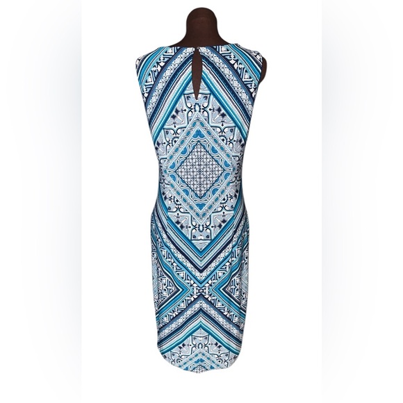 WHITE HOUSE BLACK MARKET Blue White Diamond Print Body Con Pencil Dress Size Med - Picture 4 of 6